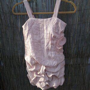 Paper Doll Blush Pale Pink Shimmery Ruffled Mini Dress w/ Floral Decor - 8
